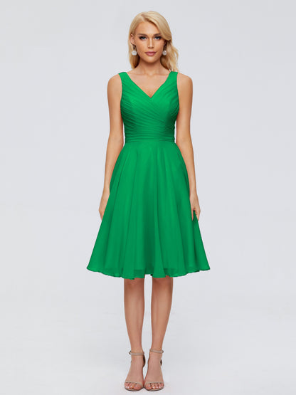 Jocelyn V-Neck Knee Length Chiffon Bridesmaid Dresses