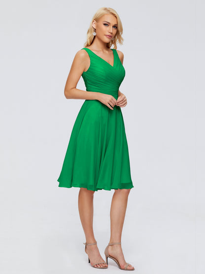 Jocelyn V-Neck Knee Length Chiffon Bridesmaid Dresses
