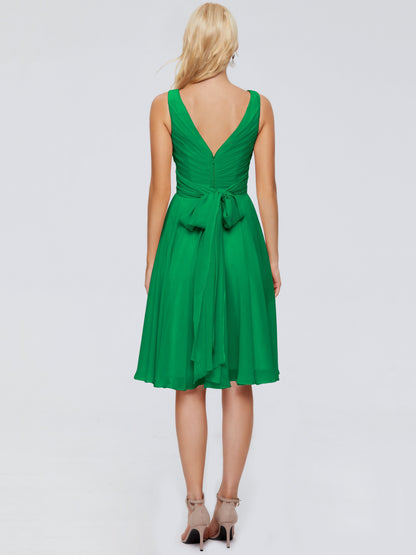 Jocelyn V-Neck Knee Length Chiffon Bridesmaid Dresses