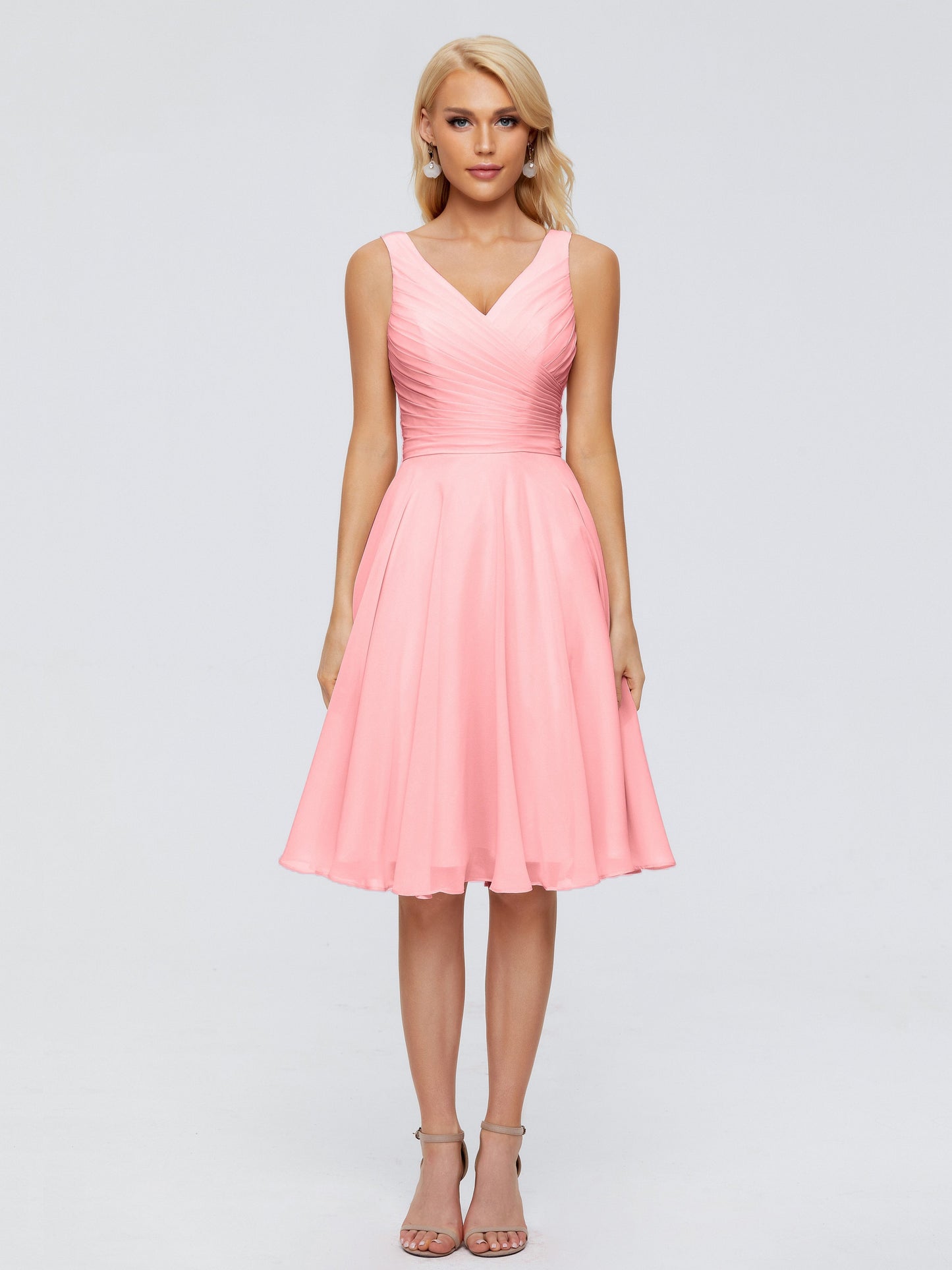 Jocelyn V-Neck Knee Length Chiffon Bridesmaid Dresses