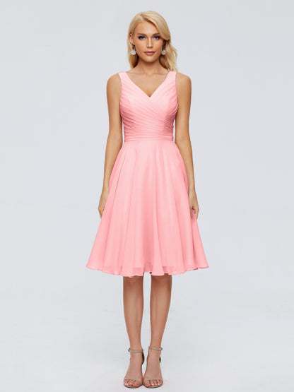 Jocelyn V-Neck Knee Length Chiffon Bridesmaid Dresses