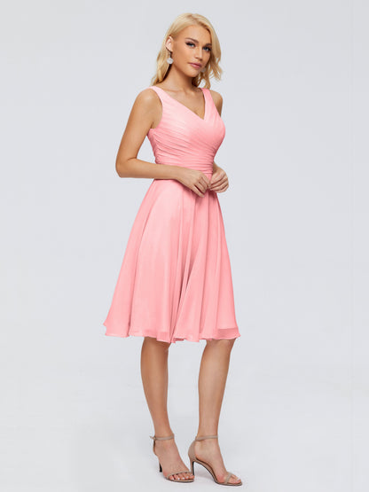 Jocelyn V-Neck Knee Length Chiffon Bridesmaid Dresses