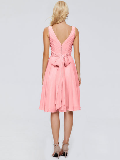 Jocelyn V-Neck Knee Length Chiffon Bridesmaid Dresses