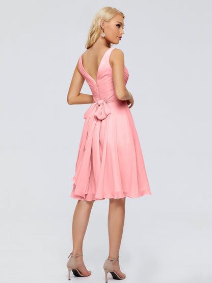 Jocelyn V-Neck Knee Length Chiffon Bridesmaid Dresses