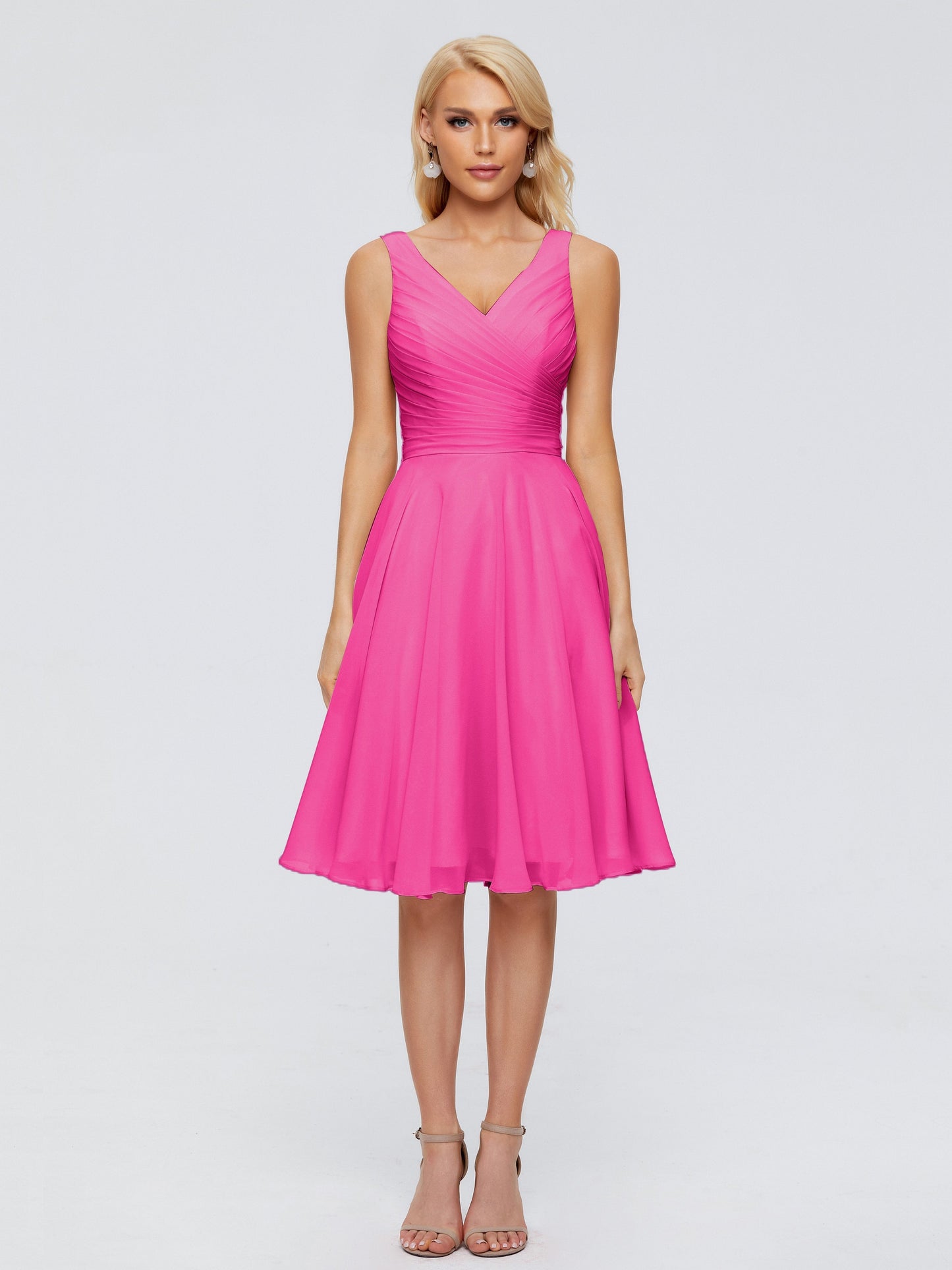 Jocelyn V-Neck Knee Length Chiffon Bridesmaid Dresses