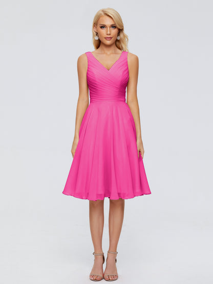 Jocelyn V-Neck Knee Length Chiffon Bridesmaid Dresses