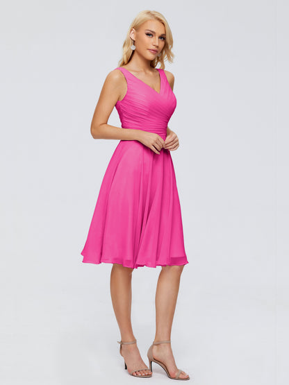 Jocelyn V-Neck Knee Length Chiffon Bridesmaid Dresses