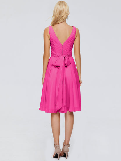 Jocelyn V-Neck Knee Length Chiffon Bridesmaid Dresses