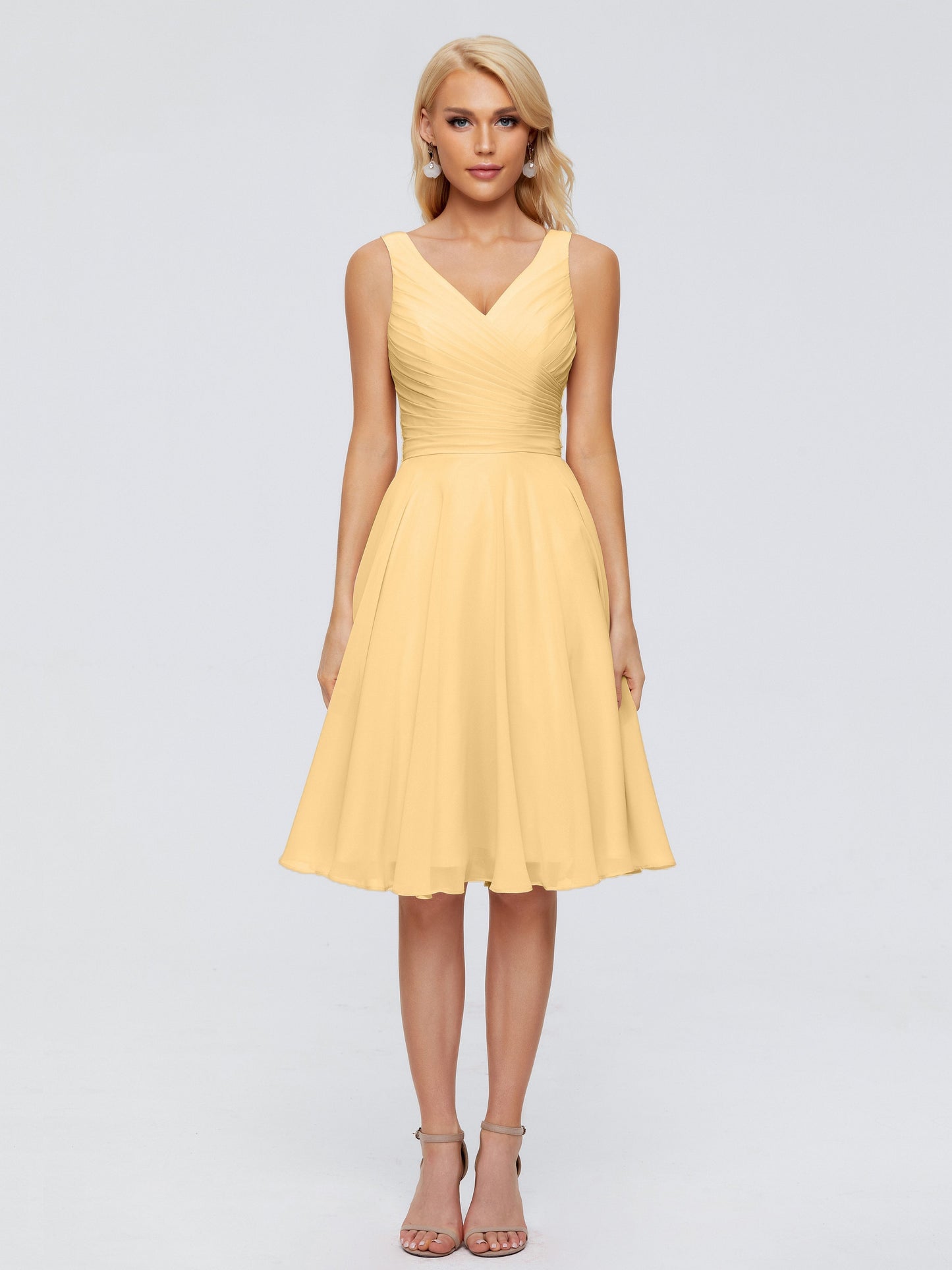 Jocelyn V-Neck Knee Length Chiffon Bridesmaid Dresses