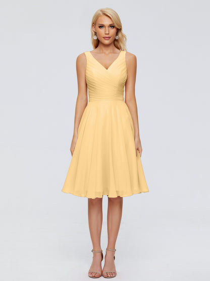 Jocelyn V-Neck Knee Length Chiffon Bridesmaid Dresses