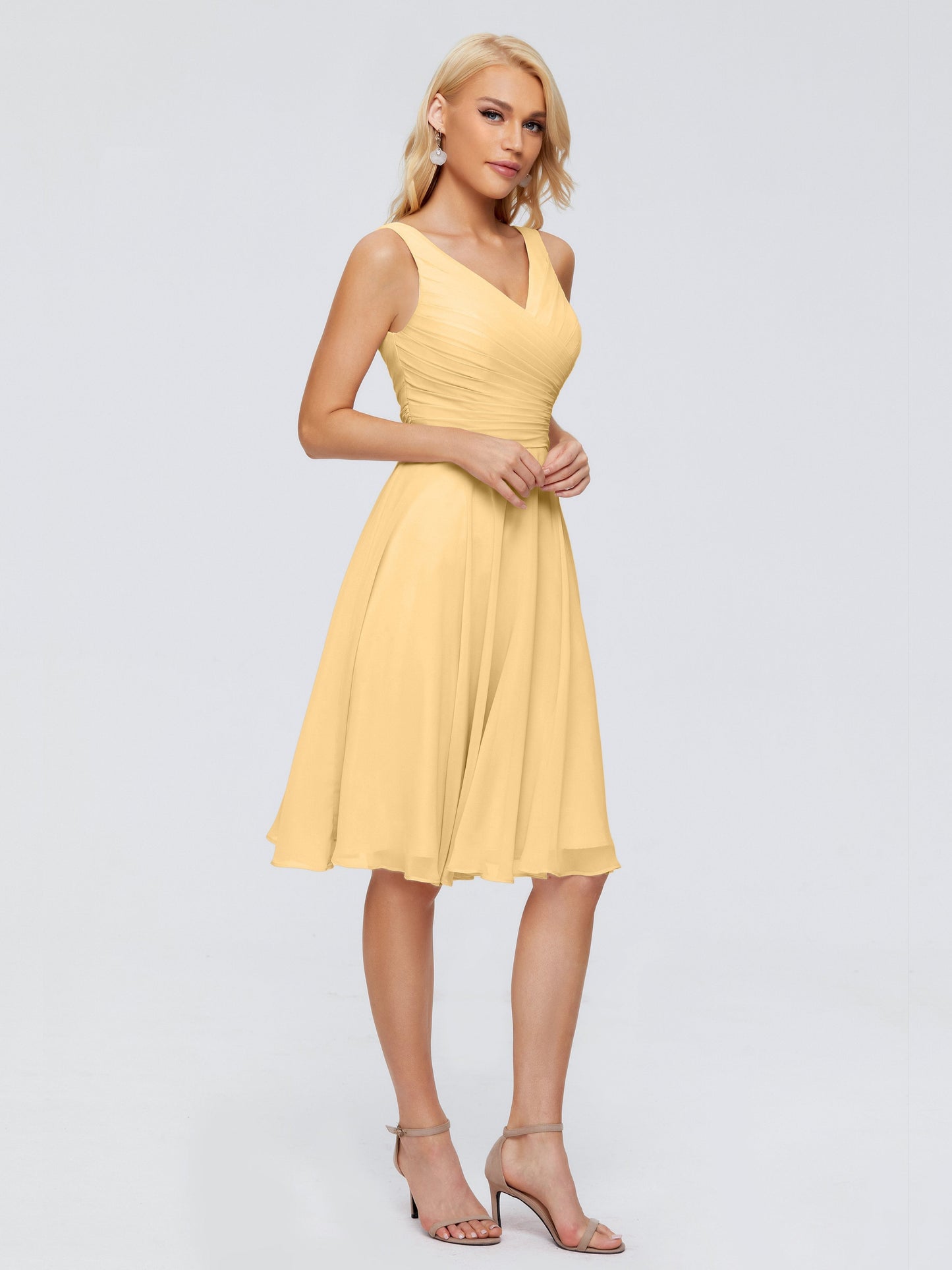 Jocelyn V-Neck Knee Length Chiffon Bridesmaid Dresses