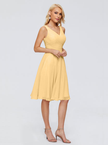 Jocelyn V-Neck Knee Length Chiffon Bridesmaid Dresses