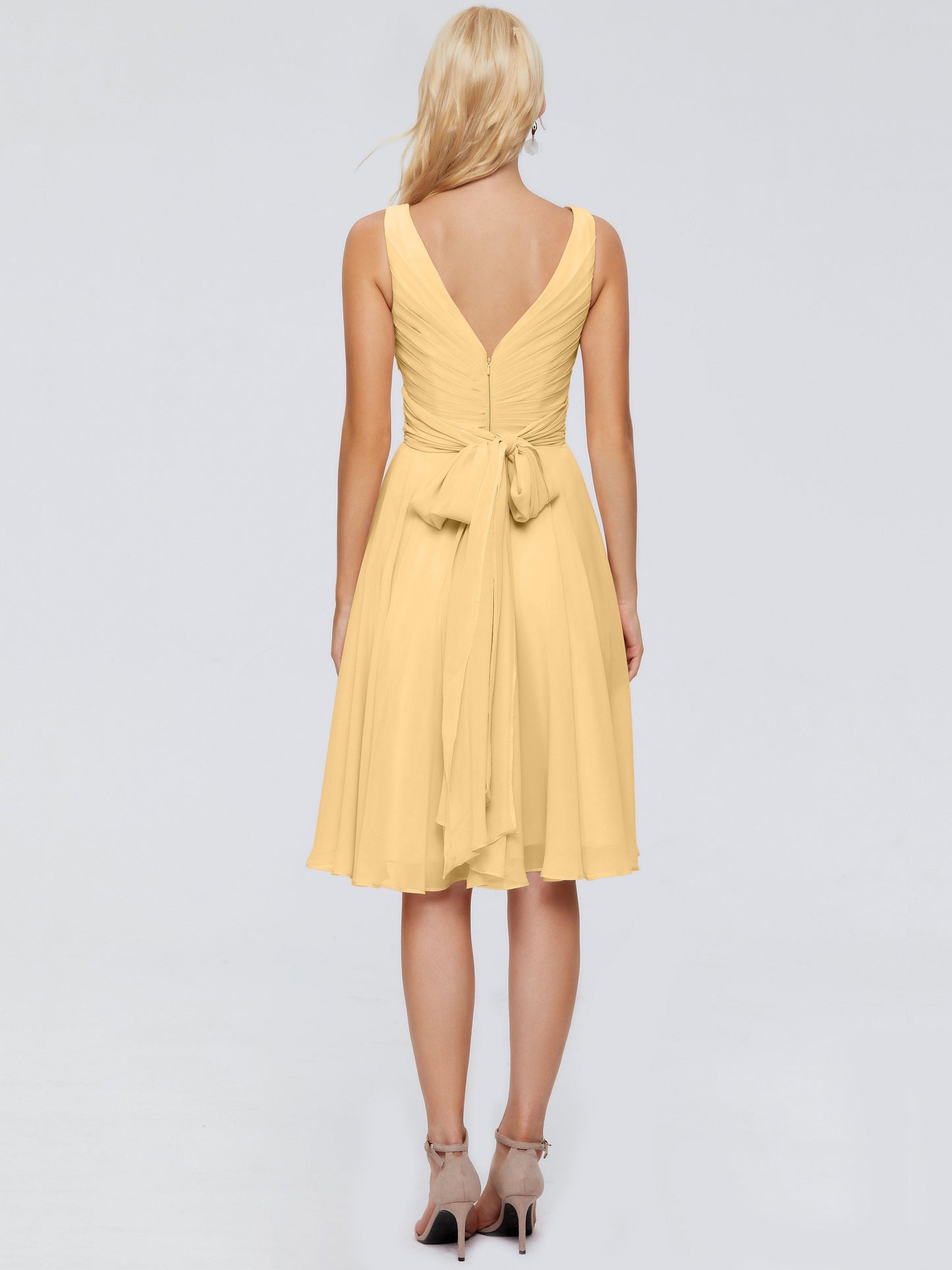 Jocelyn V-Neck Knee Length Chiffon Bridesmaid Dresses