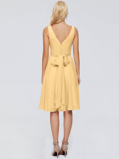 Jocelyn V-Neck Knee Length Chiffon Bridesmaid Dresses