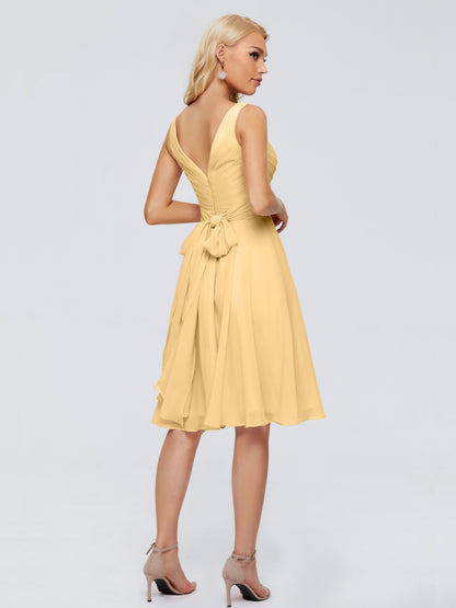 Jocelyn V-Neck Knee Length Chiffon Bridesmaid Dresses