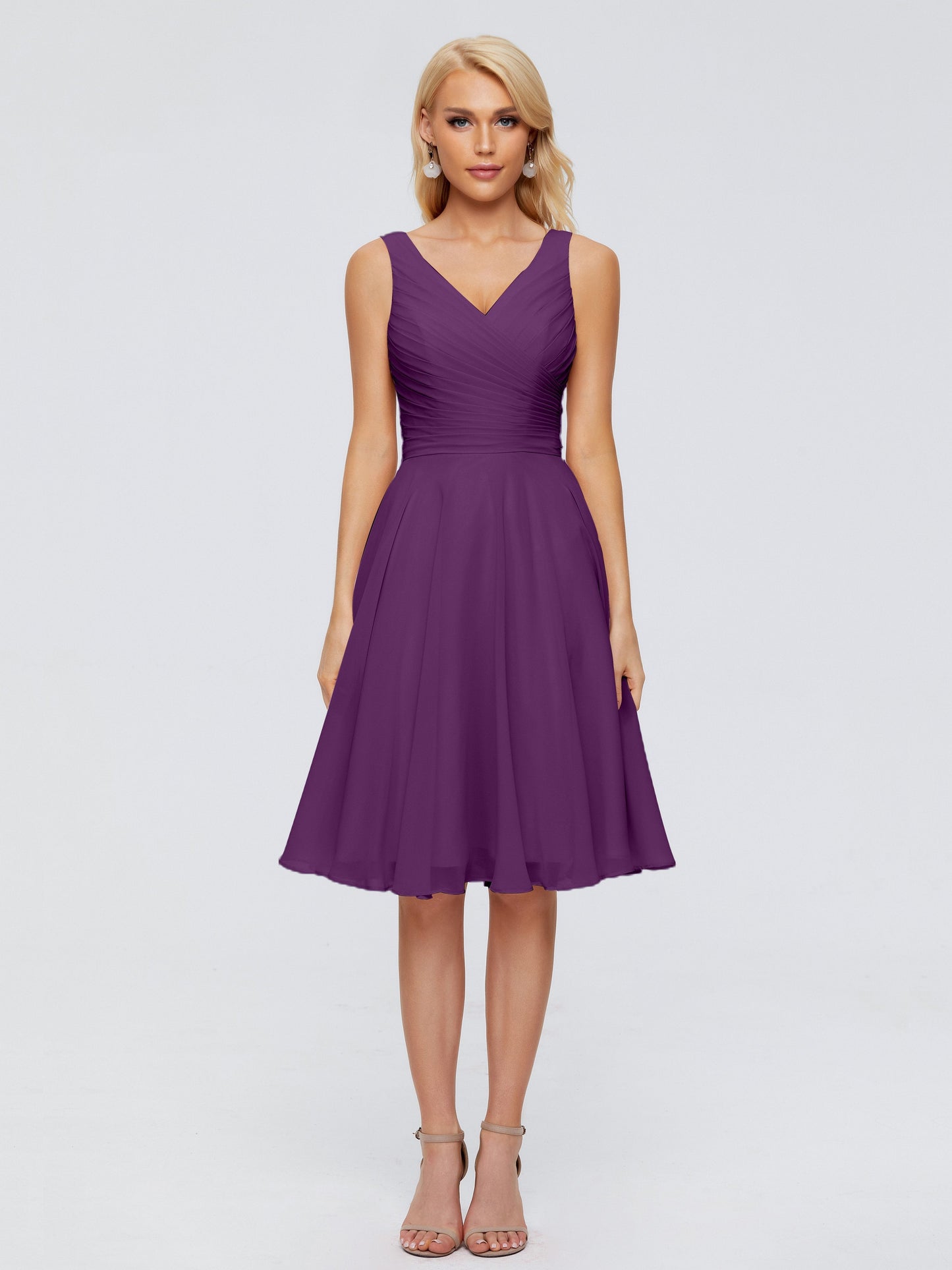 Jocelyn V-Neck Knee Length Chiffon Bridesmaid Dresses