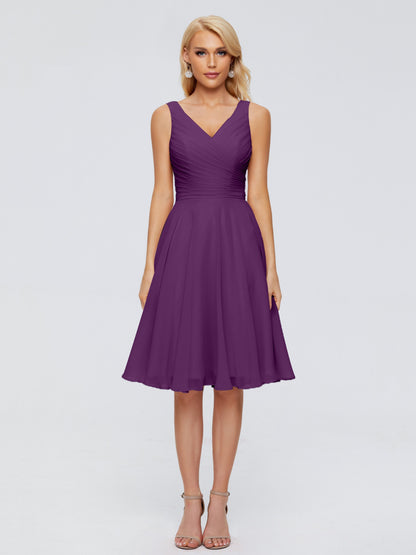 Jocelyn V-Neck Knee Length Chiffon Bridesmaid Dresses