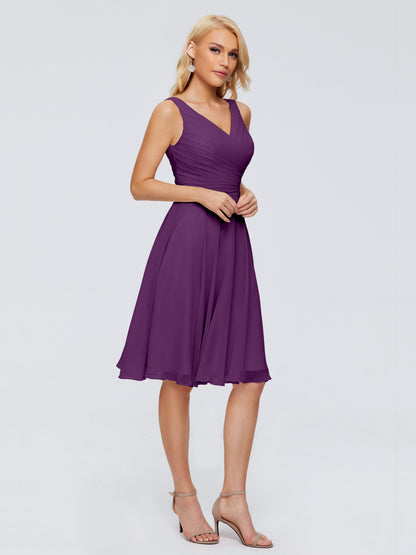 Jocelyn V-Neck Knee Length Chiffon Bridesmaid Dresses