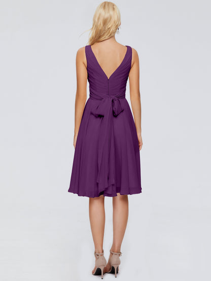 Jocelyn V-Neck Knee Length Chiffon Bridesmaid Dresses
