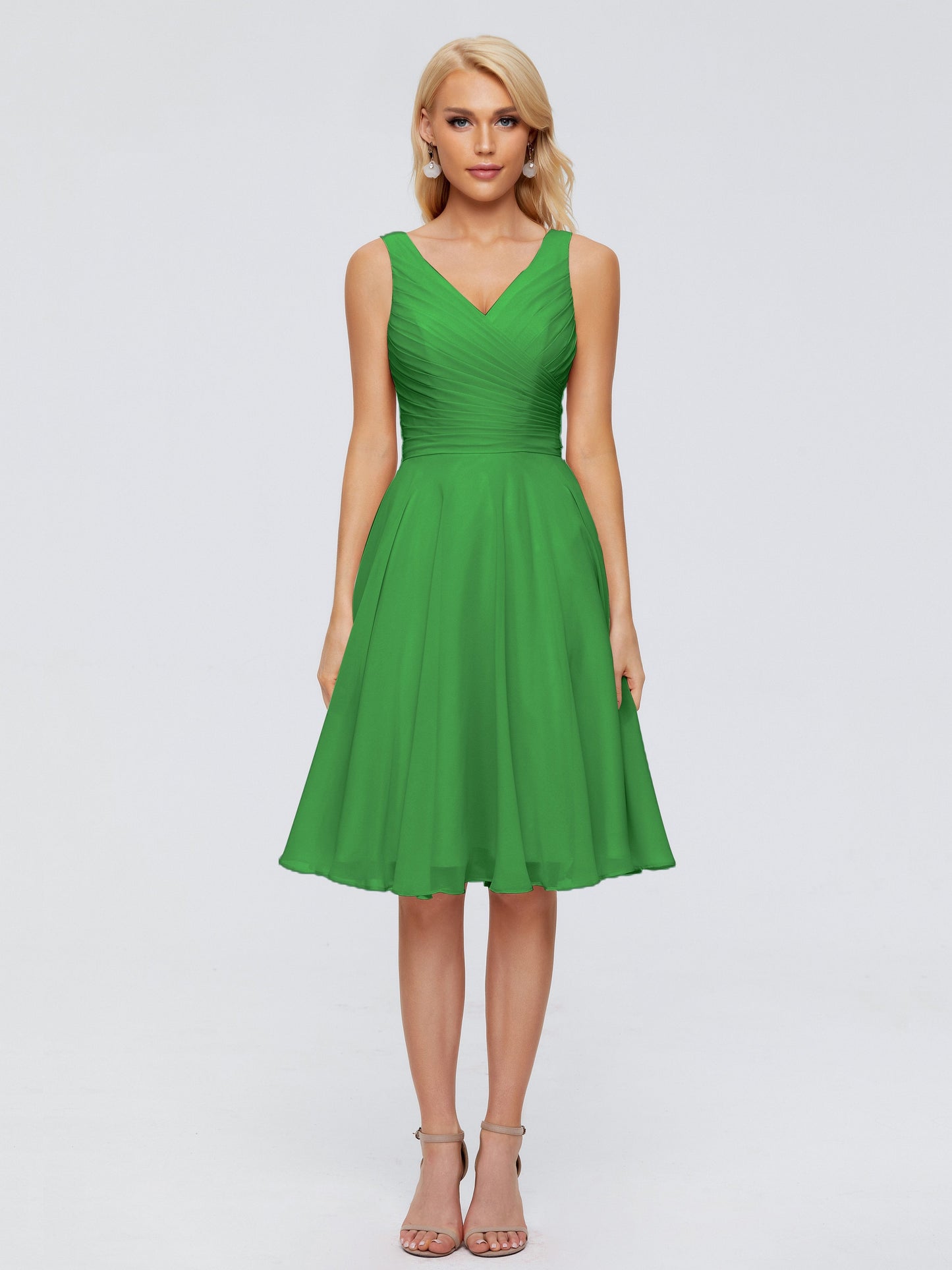 Jocelyn V-Neck Knee Length Chiffon Bridesmaid Dresses