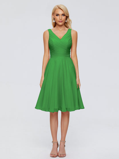 Jocelyn V-Neck Knee Length Chiffon Bridesmaid Dresses