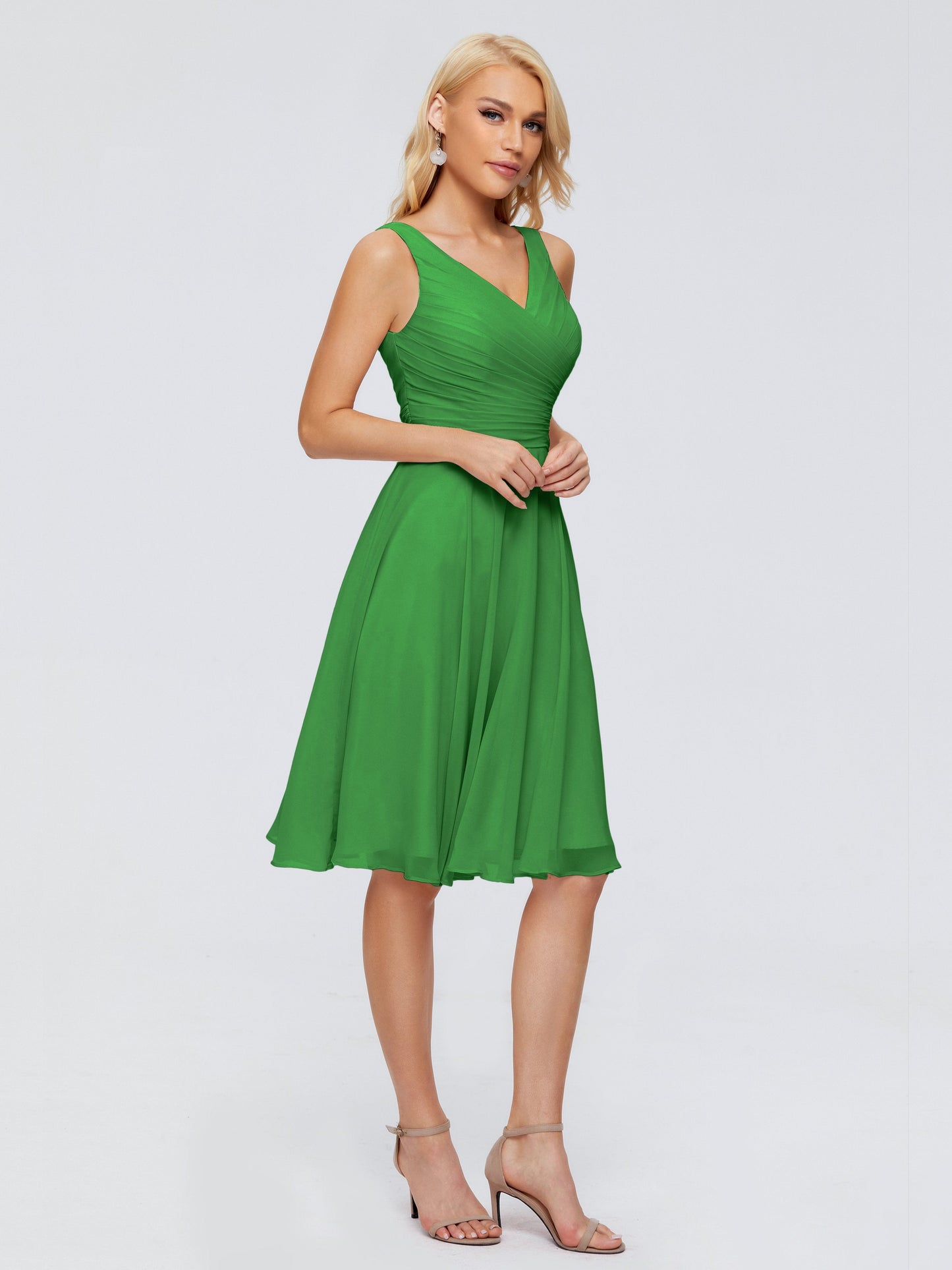 Jocelyn V-Neck Knee Length Chiffon Bridesmaid Dresses