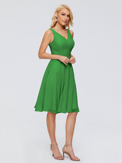 Jocelyn V-Neck Knee Length Chiffon Bridesmaid Dresses