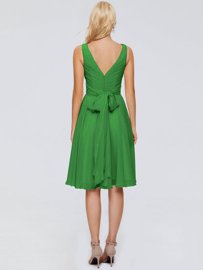 Jocelyn V-Neck Knee Length Chiffon Bridesmaid Dresses