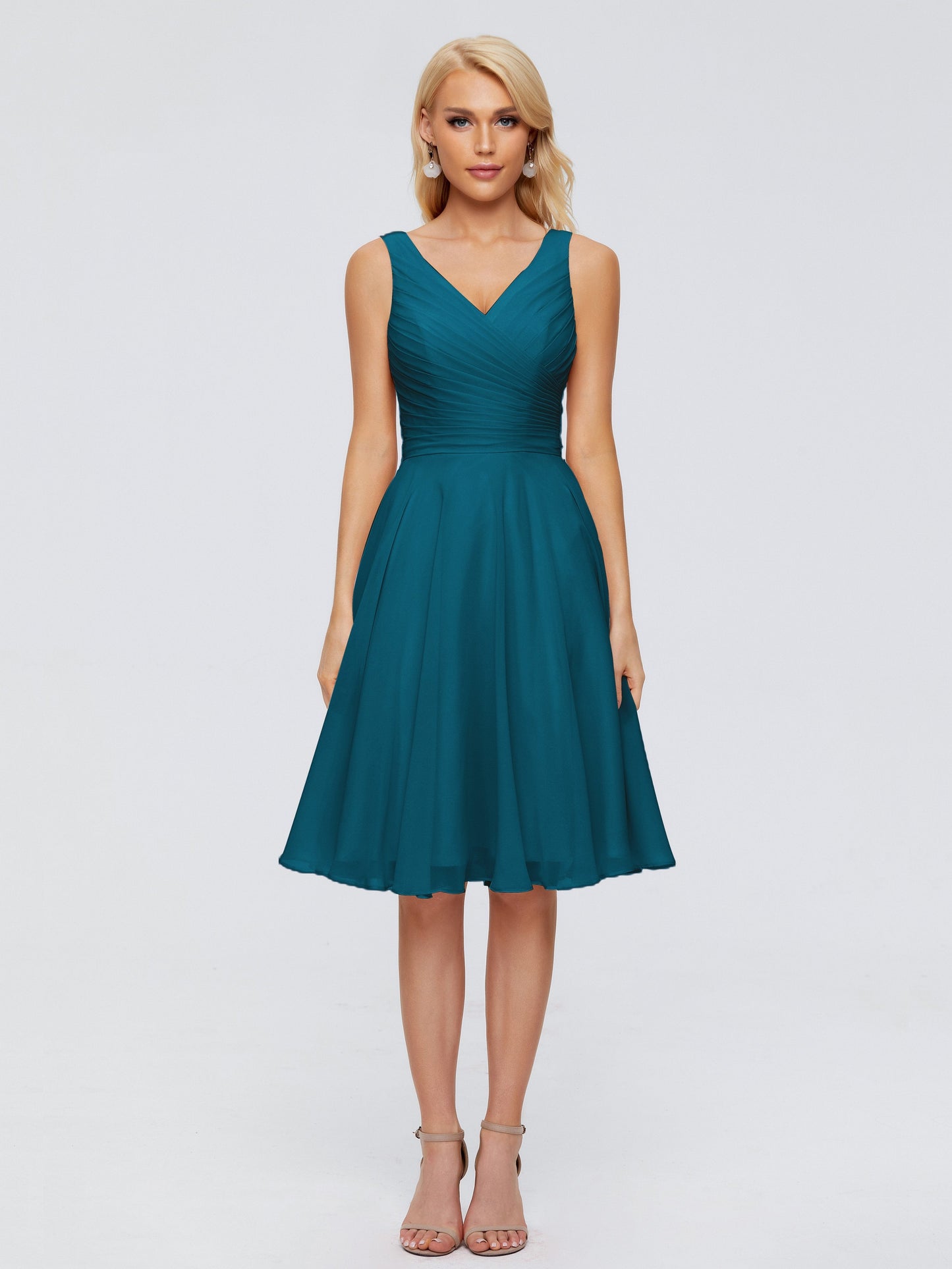 Jocelyn V-Neck Knee Length Chiffon Bridesmaid Dresses