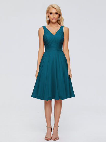 Jocelyn V-Neck Knee Length Chiffon Bridesmaid Dresses