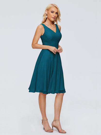 Jocelyn V-Neck Knee Length Chiffon Bridesmaid Dresses