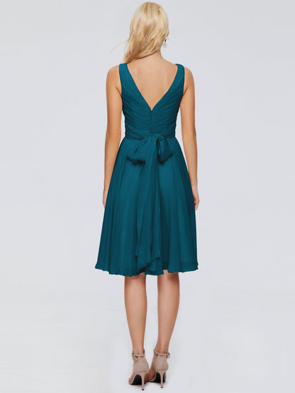 Jocelyn V-Neck Knee Length Chiffon Bridesmaid Dresses