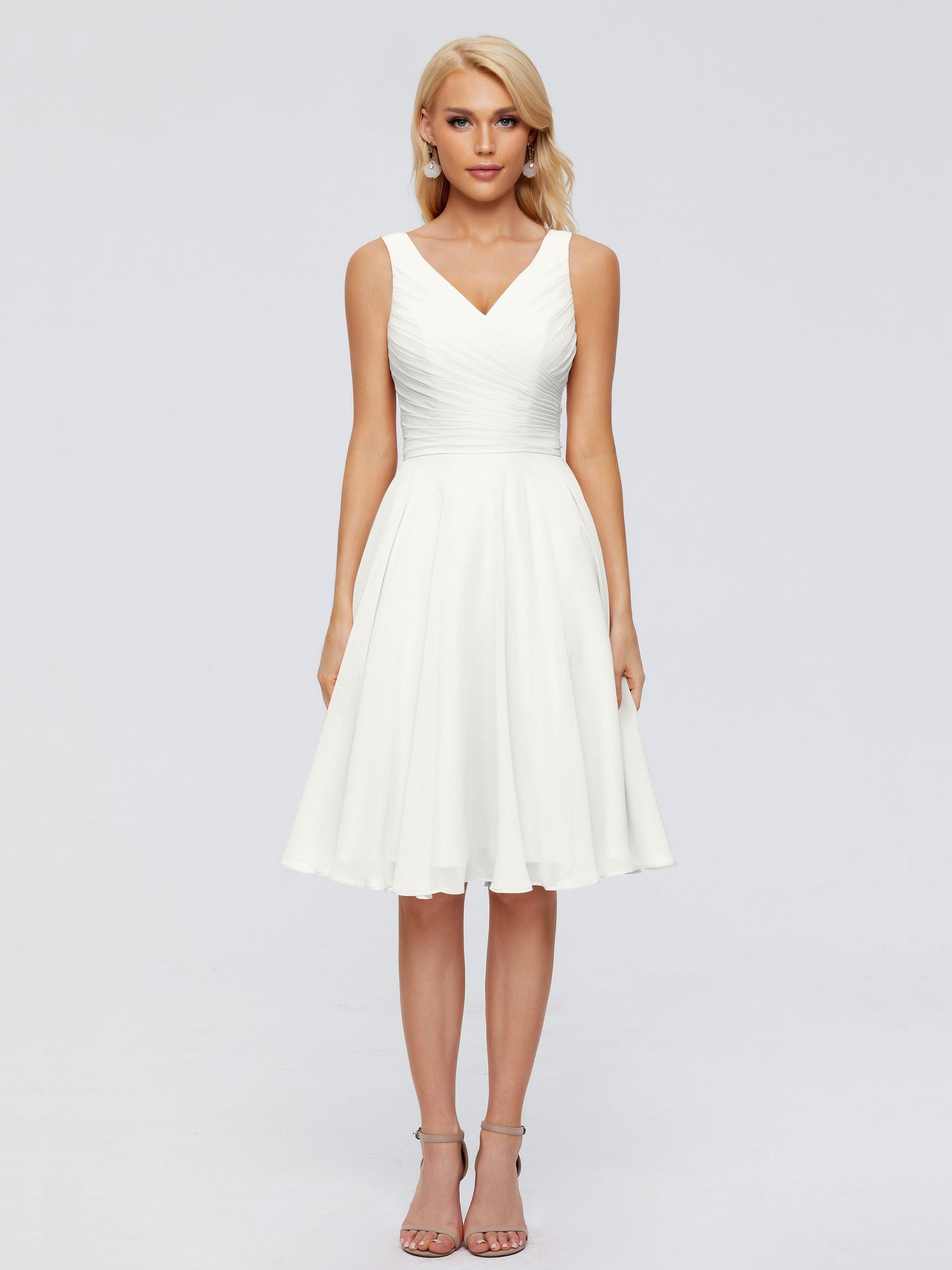 Jocelyn V-Neck Knee Length Chiffon Bridesmaid Dresses