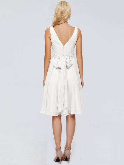Jocelyn V-Neck Knee Length Chiffon Bridesmaid Dresses