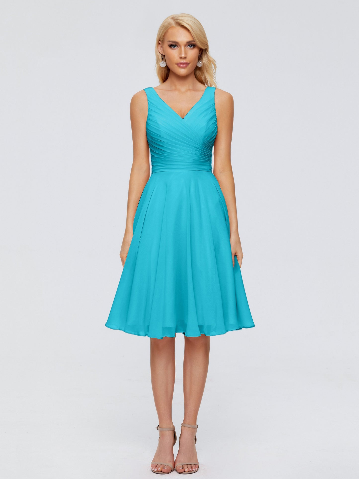 Jocelyn V-Neck Knee Length Chiffon Bridesmaid Dresses