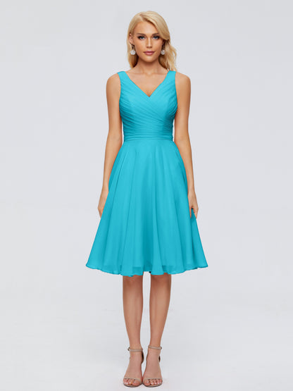 Jocelyn V-Neck Knee Length Chiffon Bridesmaid Dresses