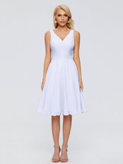 Jocelyn V-Neck Knee Length Chiffon Bridesmaid Dresses