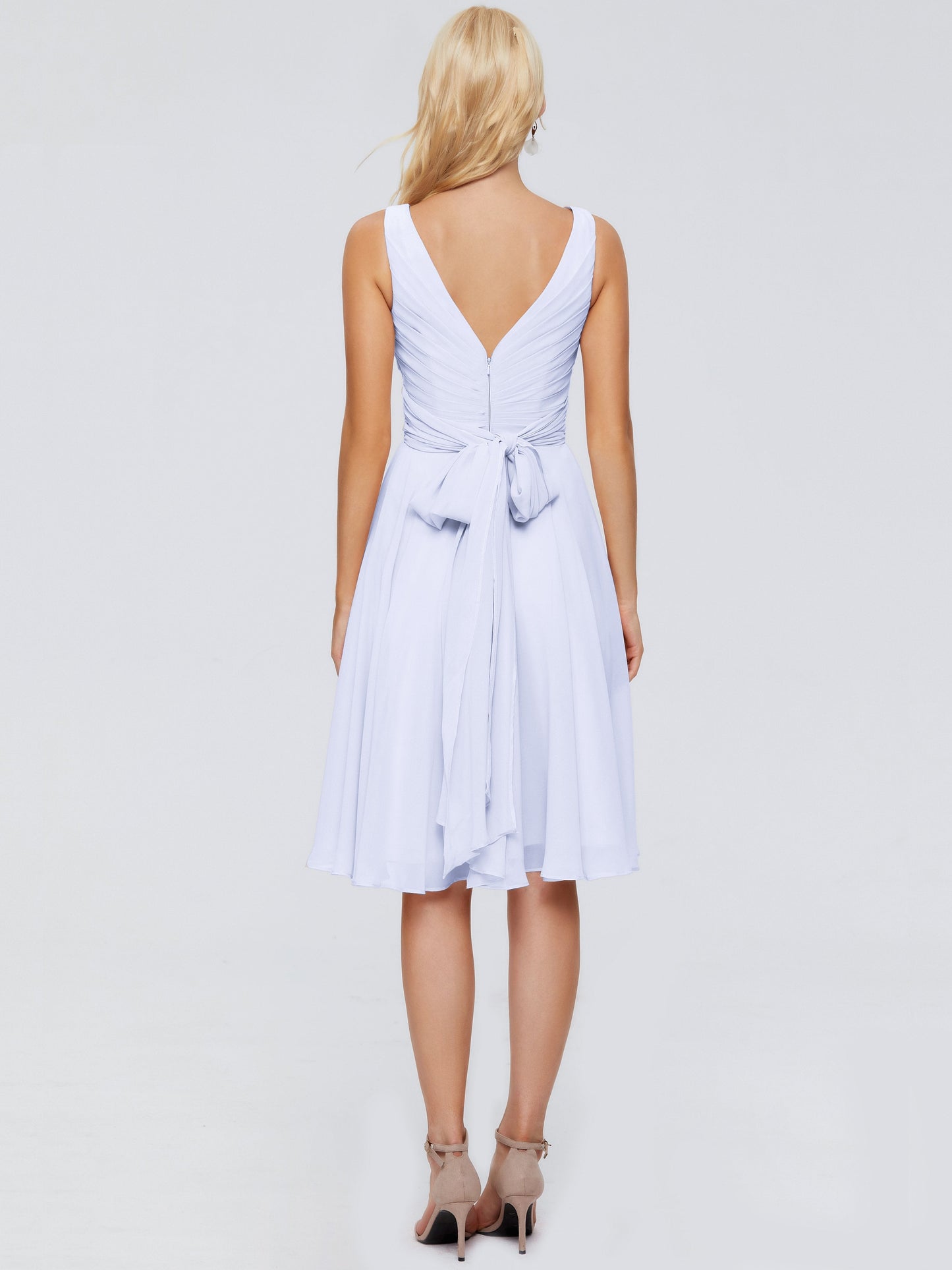 Jocelyn V-Neck Knee Length Chiffon Bridesmaid Dresses