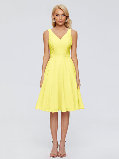 Jocelyn V-Neck Knee Length Chiffon Bridesmaid Dresses
