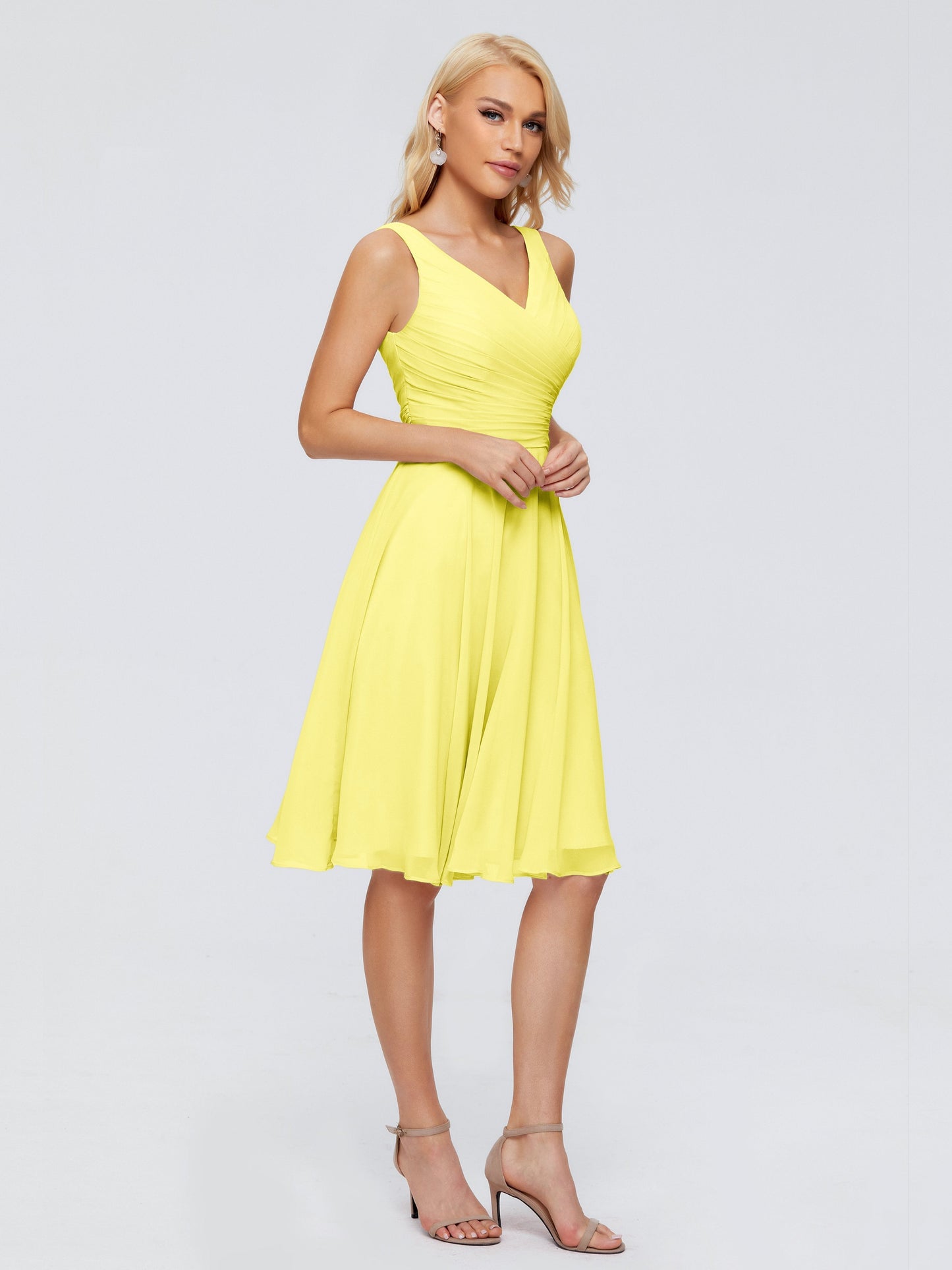 Jocelyn V-Neck Knee Length Chiffon Bridesmaid Dresses