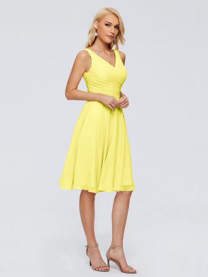 Jocelyn V-Neck Knee Length Chiffon Bridesmaid Dresses