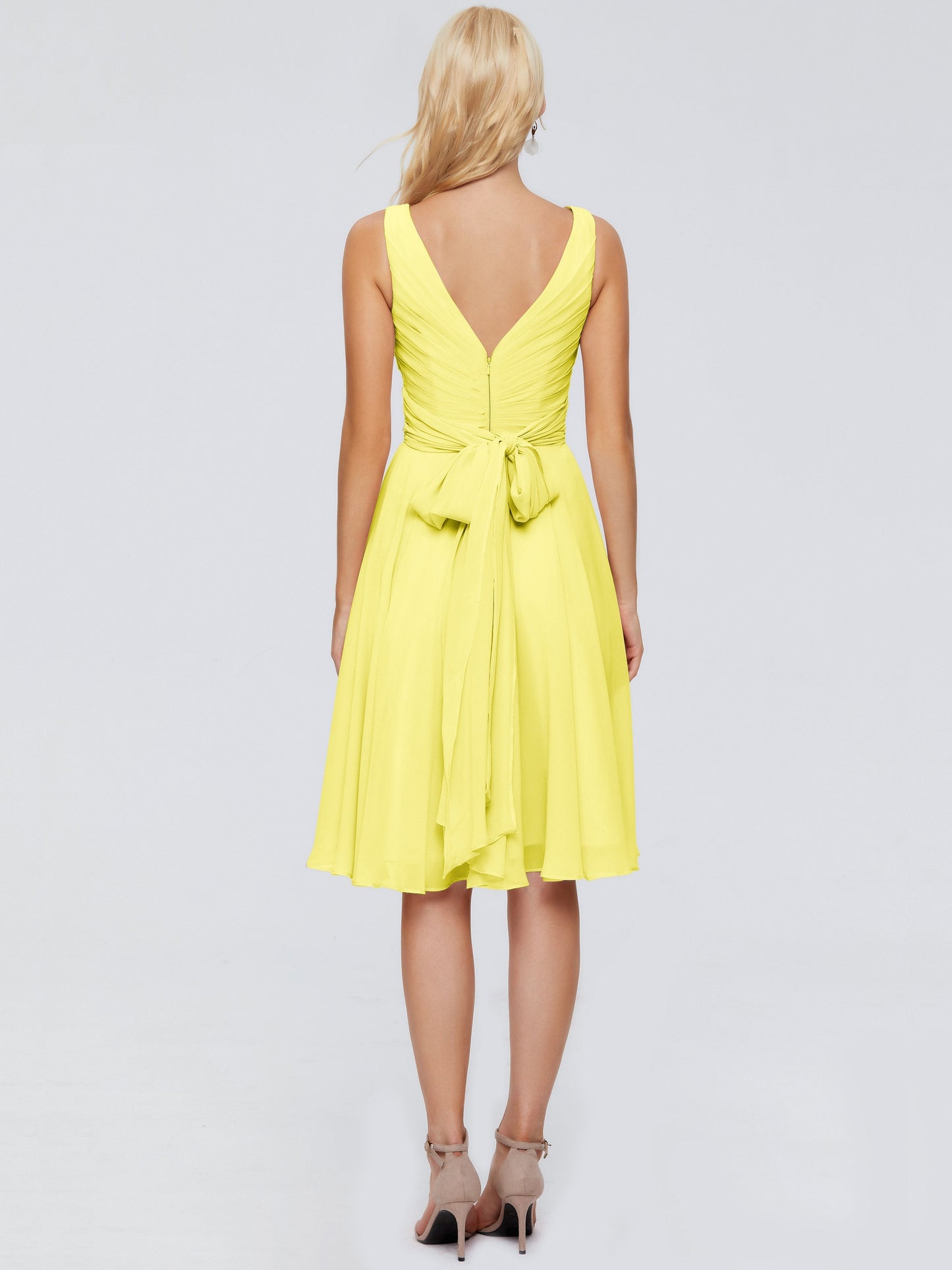 Jocelyn V-Neck Knee Length Chiffon Bridesmaid Dresses