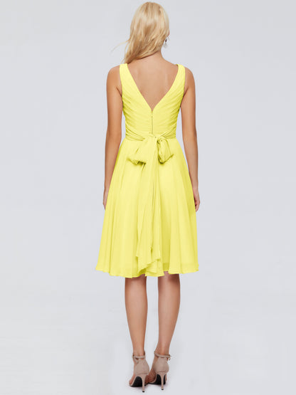 Jocelyn V-Neck Knee Length Chiffon Bridesmaid Dresses