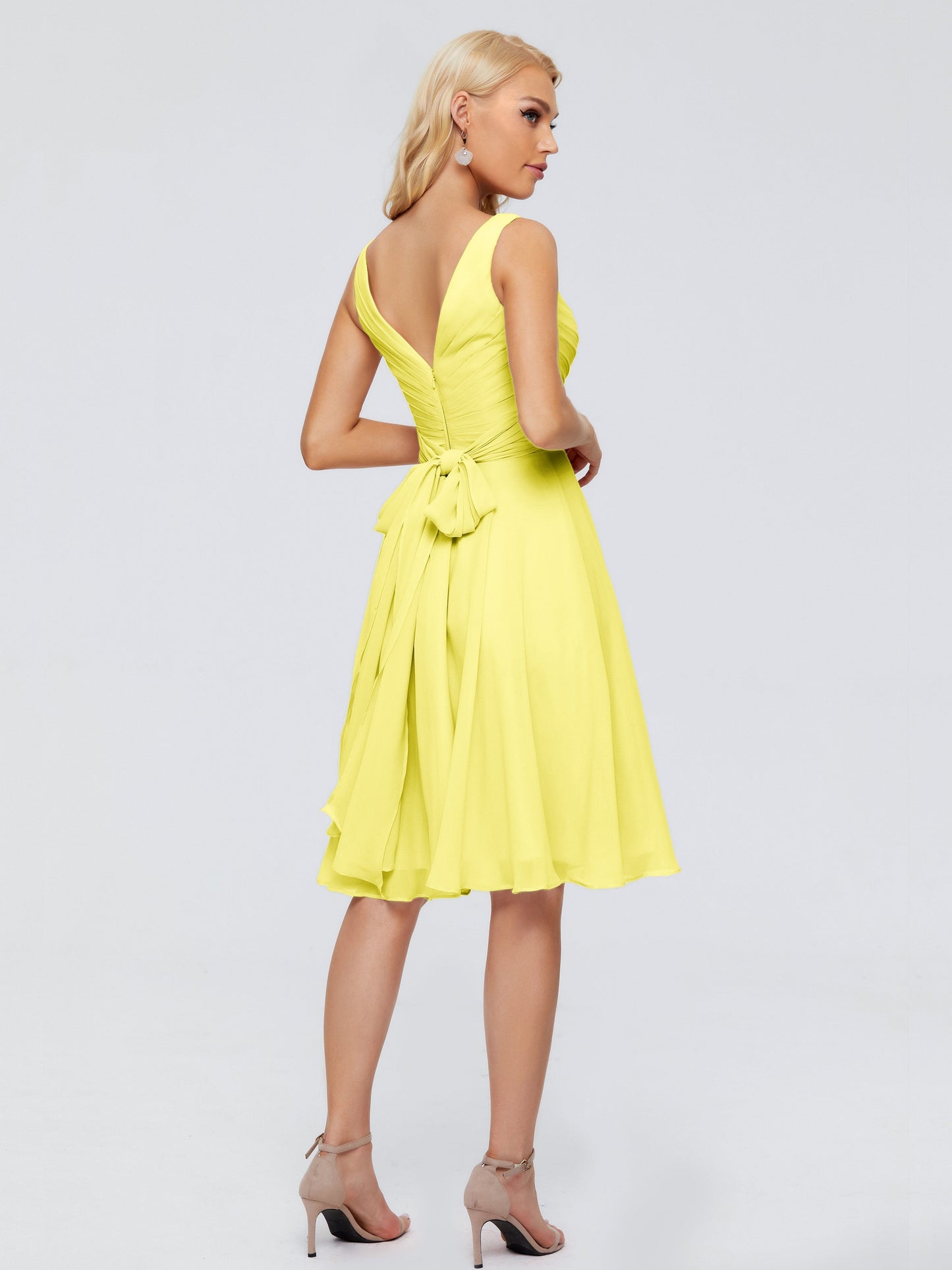 Jocelyn V-Neck Knee Length Chiffon Bridesmaid Dresses