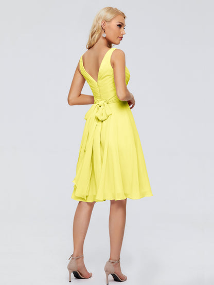Jocelyn V-Neck Knee Length Chiffon Bridesmaid Dresses