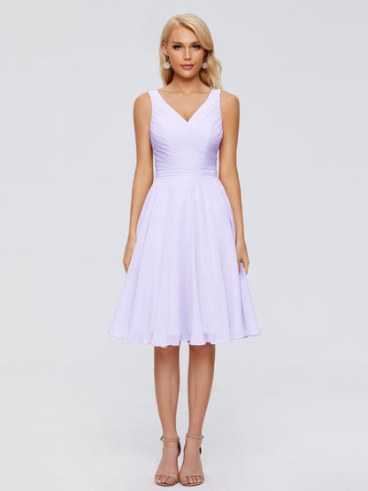 Jocelyn V-Neck Knee Length Chiffon Bridesmaid Dresses