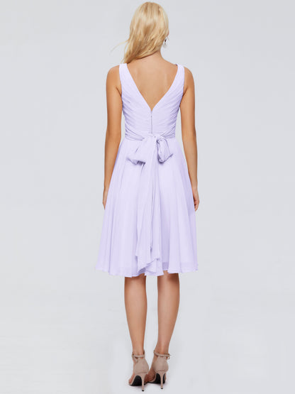 Jocelyn V-Neck Knee Length Chiffon Bridesmaid Dresses
