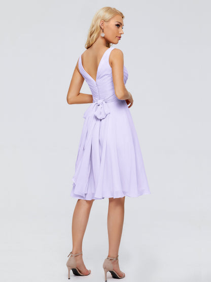 Jocelyn V-Neck Knee Length Chiffon Bridesmaid Dresses