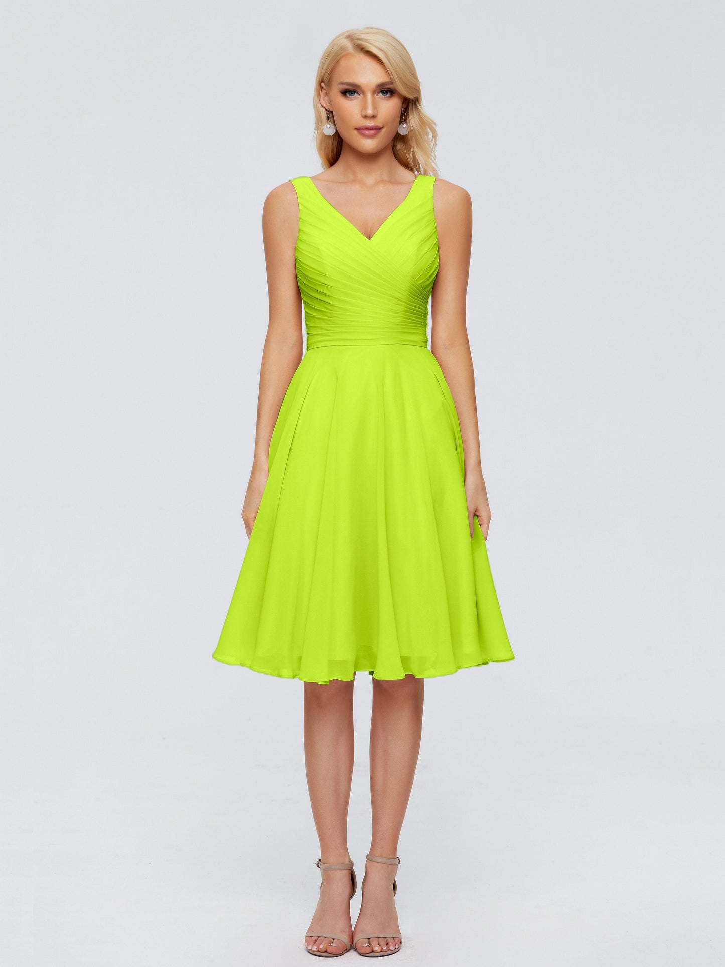 Jocelyn V-Neck Knee Length Chiffon Bridesmaid Dresses