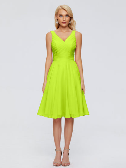 Jocelyn V-Neck Knee Length Chiffon Bridesmaid Dresses